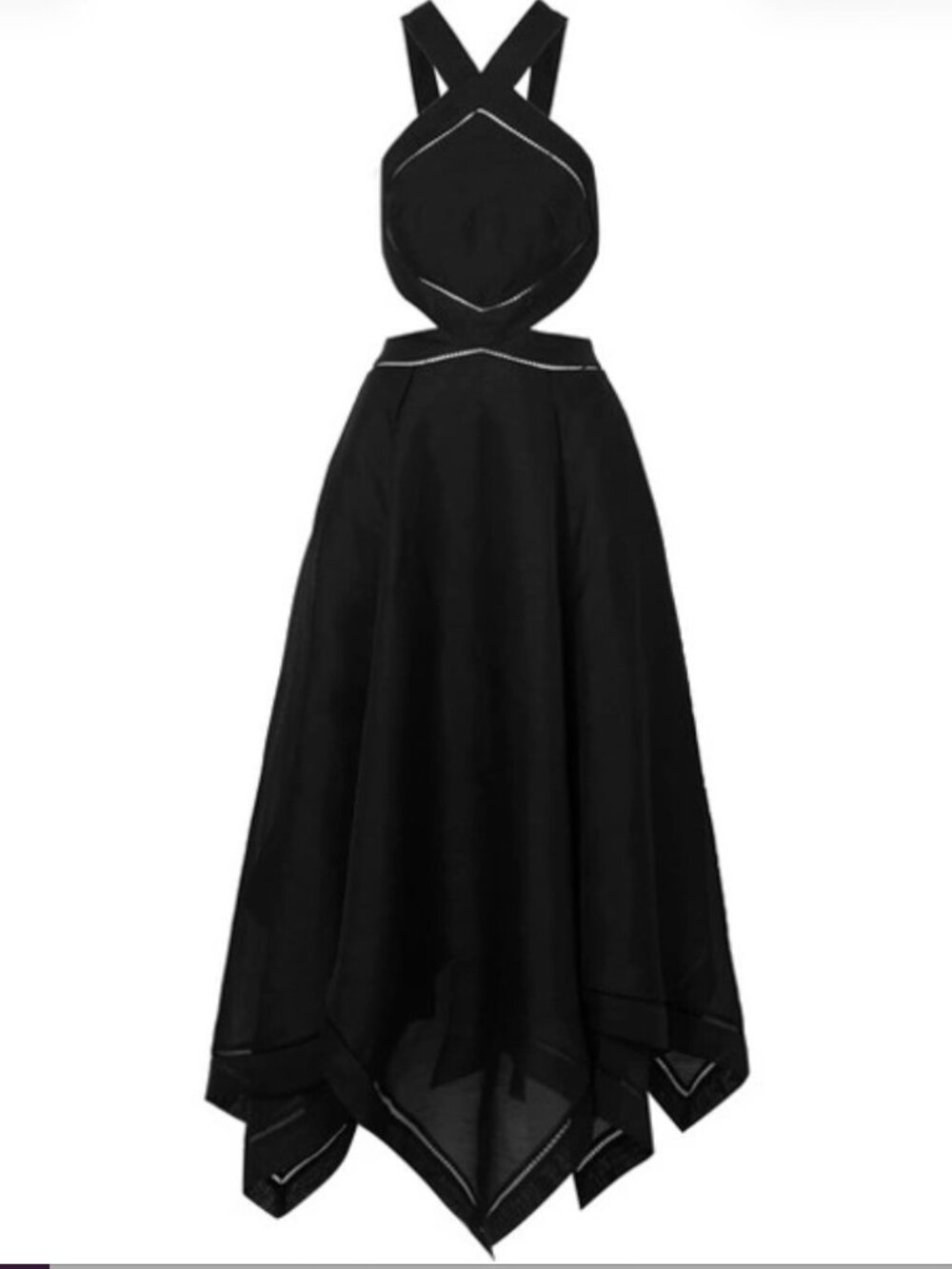 Zimmermann Black Halter Linen & Silk Cutout Handkerchief Midi Dress US 6 - Picture 2 of 10